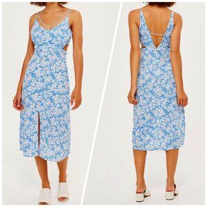 Topshop Floral Cutout Midi Slip Dress In Cornflower Blue & White Size 8 EUC